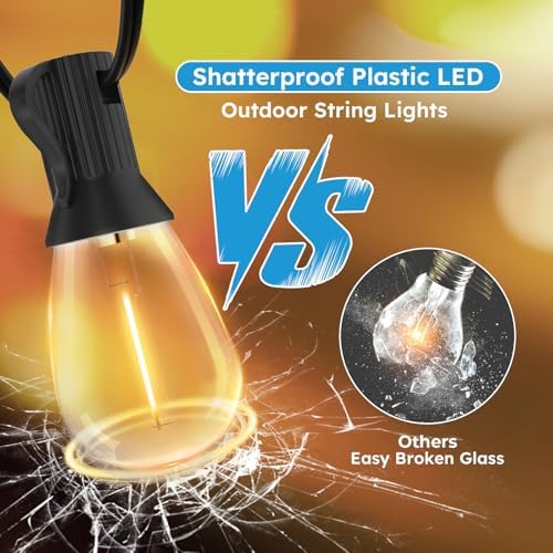 GvvooHome S11 LED Outdoor String Lights 300FT, Shatterproof & Waterproof Patio Lights with 92 Plastic Bulbs for Porch, Deck, Garden, Backyard, Balcony, 2700K Dimmable - Image 3