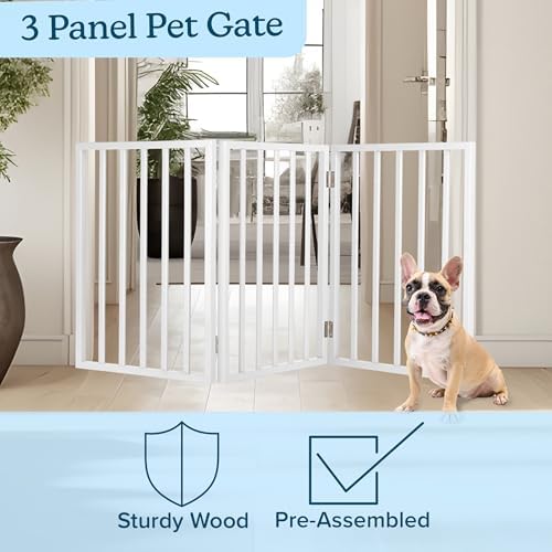 PETMAKER Pet Gate, 3 Panel Freestanding Dog Gate Indoor, White, 54” x 24” - Image 3