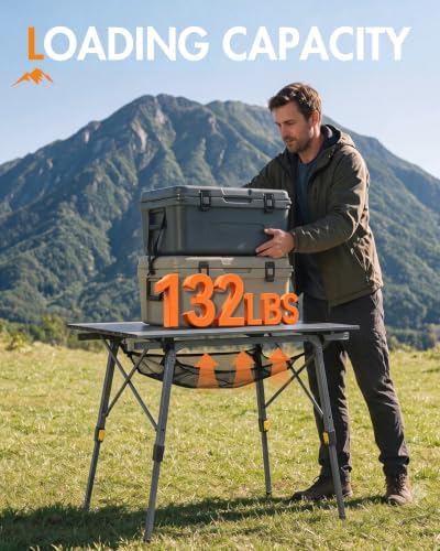 Portal Outdoor Folding Portable Picnic Camping Table with Adjustable Height Aluminum Roll Up Table Top Mesh Layer, Dark Gray - Image 5