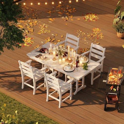 HOPUBUY 5 Pieces Patio Dining Set for 4, 71" HDPE All-Weather Patio Table and Chairs Set with Umbrella Hole, Durable Outdoor Furniture Set for Garden, Backyard, Lawn & Poolside (White) - Image 6