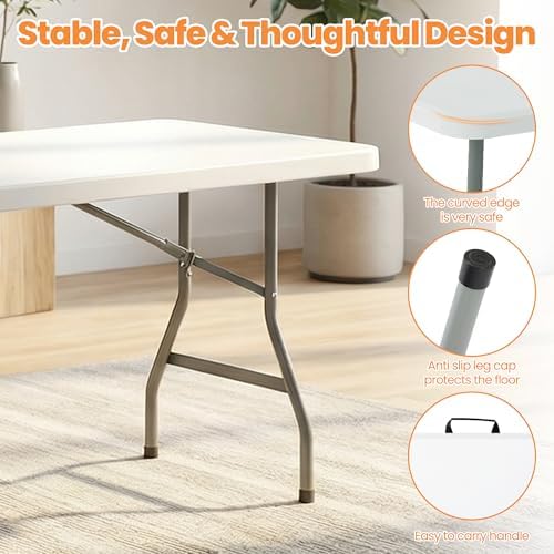 8 FT Plastic White Folding Table Chairs Set for Banquet, 11-Piece - Image 7