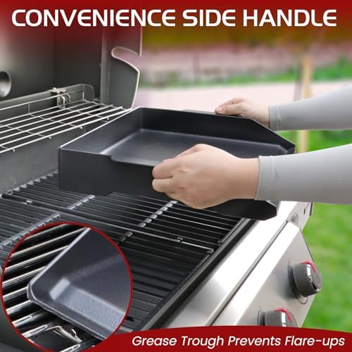 Cast Iron Griddle Gas Grill Pan Insert for Weber Charbroil Nexgrill Replacement Parts Universal Stove Top Flat Charcoal Cooking Plate Outdoor Camp Tailgating Teppanyaki Accessory 17" x 13" - Image 3