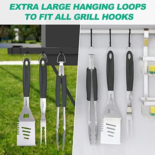 HAUSHOF Large Grill Accessories Heavy Duty BBQ Set Gifts for Men/Women - Premium Stainless Steel Spatula, Fork & Tongs, Barbecue Utensils Tool Kit Gift for Grilling Lover Outdoor - Image 7
