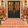 Orange and White Plaid Rug, 4' x 6' Fall Outdoor Front Door Decor Mat, Cotton Washable Hand-Woven Rug for Layered Doormat, Autumn Halloween Thanksgiving Carpet for Porch, Entryway by Homydecor