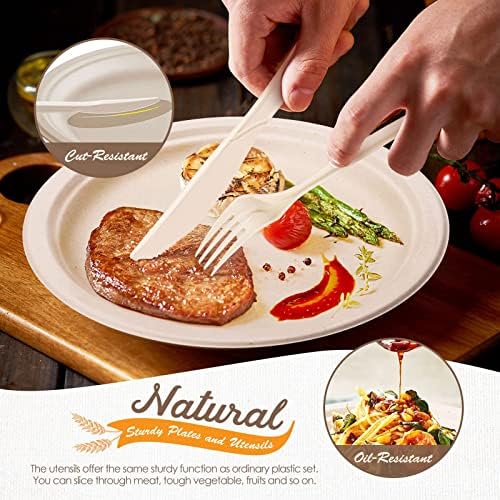 Gezond 350pcs Compostable Plates Set Heavy-duty Disposable Plates Utensils - Image 6