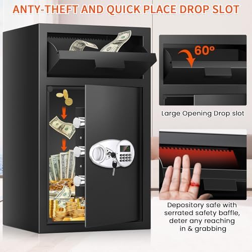 6.0 CU FT Extra Large Drop Safe for Business, Anti-Theft Money Drop Slot Safes with Digital Keypad and Spare Keys, Heavy Duty Depository Safe for Home Office Retail Store Business Mail Church - Image 2