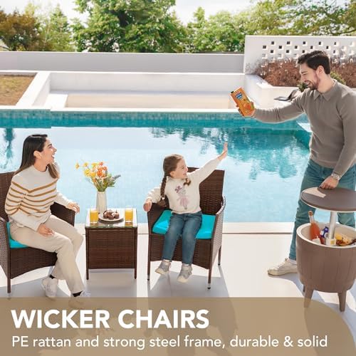 Devoko 3 Piece Patio Furniture Set Outdoor Wicker Conversation (Blue) - Image 2