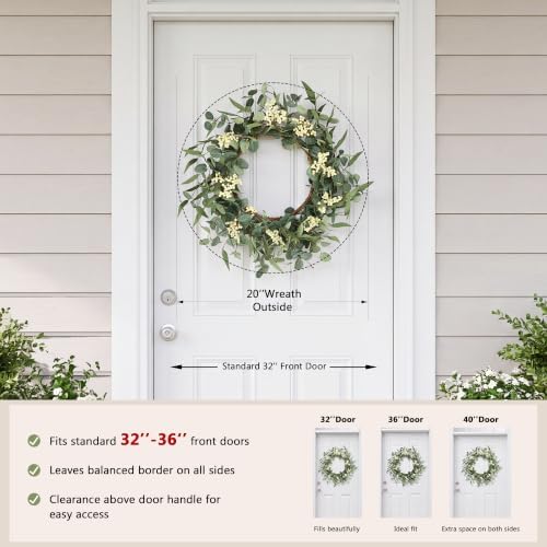 Pinkpum 20'' Eucalyptus Wreath for Front Door Porch Decor, Spring Summer - Image 4