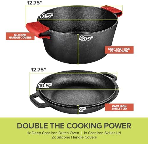 Modern Innovations 3-in-1 Dutch Oven & Skillet Combo, Preseasoned Cast Iron Cookware Set, 5QT Dutch Oven, 1.6QT Skillet with Lid, Versatile Pots and Pans for Camping & Home Cooking - Image 2
