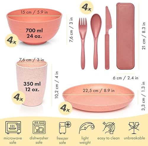 FOODLE Wheat Straw Dinnerware Set - Non-Toxic Kids Plates and Bowls Sets - Image 2