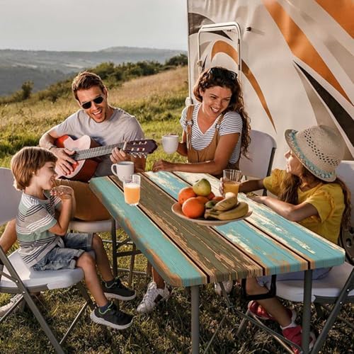Picnic Table Cover with Bench Covers, Camping Essentials, Farmhouse Wood Green Waterproof Windproof Table Cover, Fitted Tablecloth Cover with Elastic Edge, for Indoor & Outdoor, 3 PCS, 30x72 Inch - Image 2