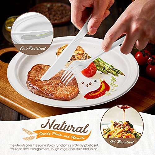 Gezond 350pcs Compostable Plates Set Heavy-duty Disposable Plates Utensils - Image 3