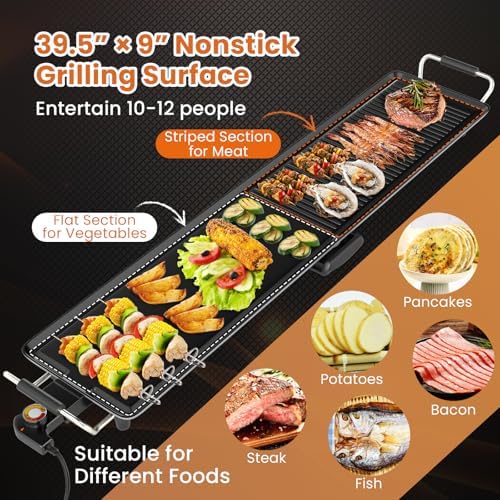 COSTWAY 39.5” Electric Griddle, Large Teppanyaki Grill, 2 Nonstick Surfaces - Image 3