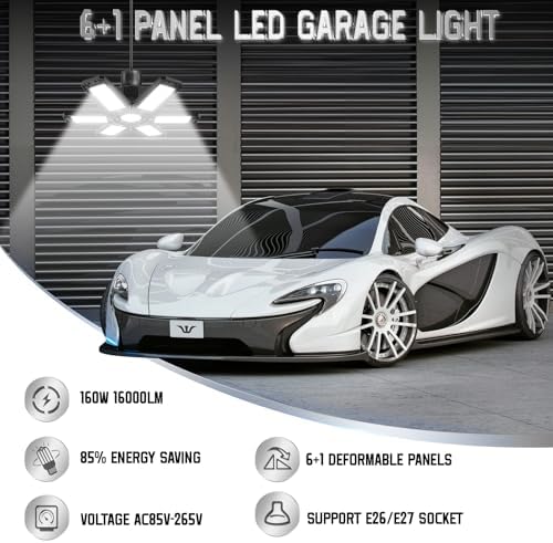 Garage Lights 8 Pack 160W, 16000LM LED Garage Lights with 6+1 Deformable Panels 6500K Screw in LED Shop Lighting for Workshop, Basement Support E26/E27 - Image 7