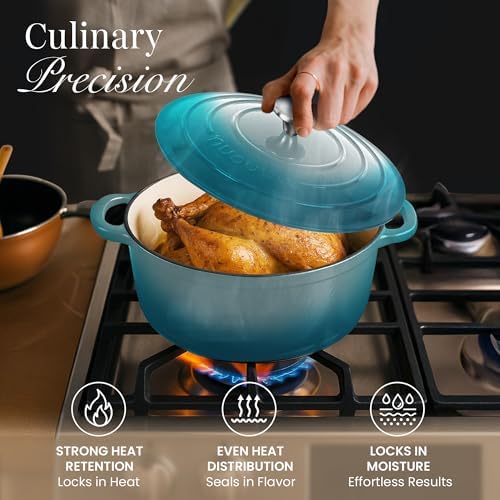 Cast Iron Dutch Oven with Lid-Non-Stick Ovenproof Enamelled Casserole Pot - Sturdy Dutch Oven Cookware-Teal, 7.3- Quart, 30cm- by Nuovva - Image 6