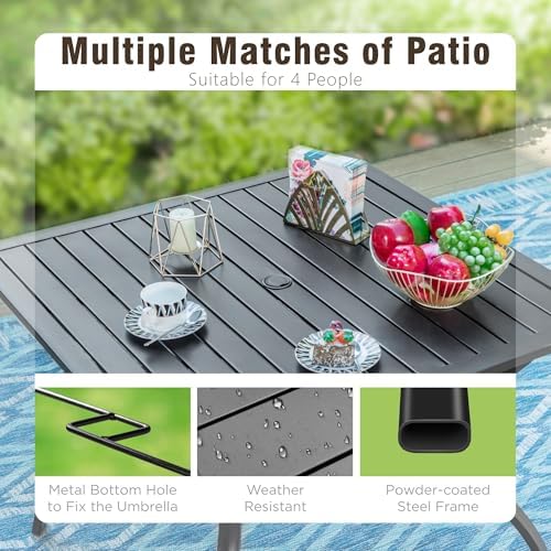 MIXPATIO Patio Table w/Umbrella Hole, Black Metal Dining Table for 4 - Image 4
