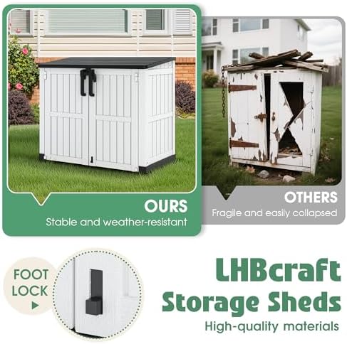 LHBcraft 36 Cu Ft Outdoor Storage Cabinet, Horizontal Resin Storage Shed Box for Backyards, Patios, Portable Waterproof Outdoor Storage Box with Lockable Doors, Ashen - Image 2