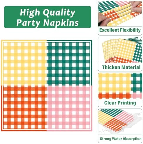 Lonfliness 96 Pcs Camp Checked Paper Plates and Napkins Checkered Bachelorette Party Supplies Checked Birthday Tableware Set Plaid Camping Themed Summer Party Favors Baby Bridal Shower Decor - Image 4