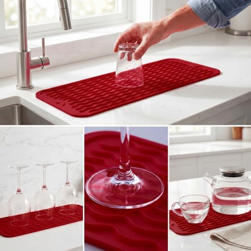 MicoYang Silicone Dish Drying Mat for Multiple Usage,Easy clean,Eco-friendly,Heat-resistant Silicone Mat for Kitchen Counter,Sink,Bar,Bottle,or Cup Red M 17 inches x 6 inches - Image 4