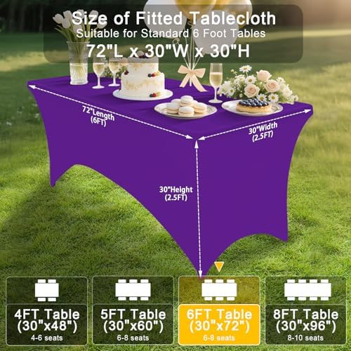 Smiry 5 Pack Spandex Table Cloth 6FT, Elastic Fitted Purple Tablecloth - Image 7
