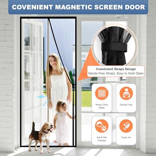 METAONLY Magnetic Screen Door Mesh, Works for Patio, Sliding Door, Keeps Bug Mosquito Out, Fresh Air Flow, Fits 36" x 82" Door - Curtain Size 38" x 83", Black with Stay-Open Straps - Image 3