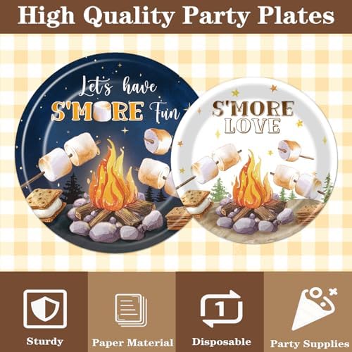 Smores Camping Birthday Party Decorations, 96PCS Camping Disposable Paper Plates and Napkin Tableware Decoration Let‘s Have S'more Fun Forks Decor Baby Shower Supplies, Serves 24 - Image 4