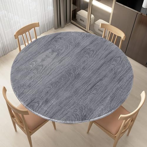 LUSHVIDA Round Tablecloth, Fitted Table Cloth for 45"-56" Tables, Wood Gray by LUSHVIDA