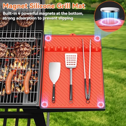Silicone Griddle Mat for Blackstone - Magnetic Silicone Grill Tools Mat for Blackstone Accessories, Side Shelf Spatula Utensil Mats with Drip Pad for Outdoor BBQ Grill Kitchen Countertop (2-Pack) - Image 3