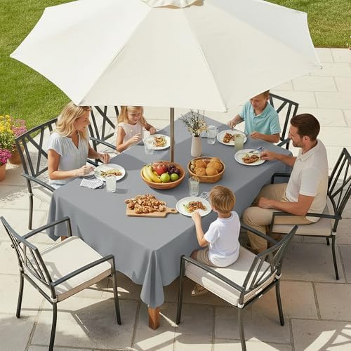 LUSHVIDA Rectangle Outdoor Tablecloth with Umbrella Hole 60x102 Inch Silver - Image 2