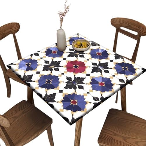 Elastic Tablecloth, Moroccan Trellis Pattern Printed on Oilproof Table Cover Square, Perfect for Meals Coffee Guest Dinners, Fit for 36" x 36" Square Tables by JRBSZMI2