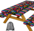Mexico Picnic Table Cover with Bench Covers and Bag, Camping Essentials, Cinco De Mayo Fiesta Stripes Fitted Table Cover, 6ft Outdoor Tablecloth Waterproof Windproof with Elastic Edge 3 PCS 30x60 Inch by Xguatan