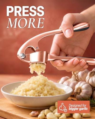 Zulay Kitchen Metal Large Garlic Press, Garlic Mincer, Peeler-Brush, Rose - Image 5