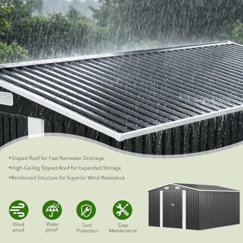 MXV 12 x 10FT Outdoor Storage Shed, Metal Garden Shed with Windows, Double Lockable Doors & Sloped Roof, Waterproof Tool Sheds for Backyard Garden Patio Lawn, Black - Image 4