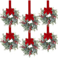 Sggvecsy 6 Pcs Christmas Mini Cabinet Wreaths Norfolk Pine Wreath with Ribbon Bows Red Berry Pinecones Artificial Small Kitchen Wreath for Window Front Door Farmhouse Wall Pillars Xmas Decorations by Sggvecsy
