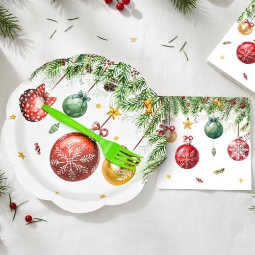 96 Pieces Christmas Tableware Set – Christmas Ornament Disposable Plates, Napkins, and Gold Forks for Xmas Party, Holiday Dinner, Xmas Eve and Winter Celebrations – Serves 24 Guests - Image 5
