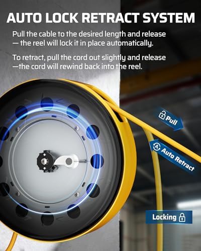 DEWENWILS Retractable Extension Cord Reel, Metal Reel with 30FT Power Cord - Image 5