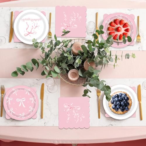 40pcs Bow Party Supplies,include 20 Dessert plate and 20 Napkin,bridal shower plates Party Plate Napkin Set,Used for She's Tying the Knot Bachelorette Party Decoration pink bow decor - Image 6