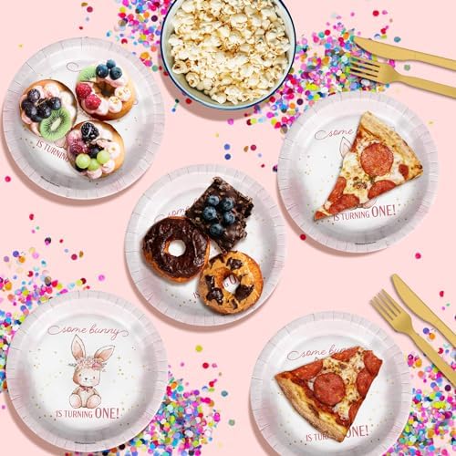 Some Bunny is Turning One First Birthday - 32 Piece Disposable Party Supplies - Decorations for Rabbit 1st Birthday Round Party Plates - Large 9" Paper Plates In Bulk - Image 4