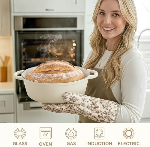 Oval Dutch Oven for Bread Baking, 4.5 Quart Non Stick Enameled Cast Iron Dutch Oven Pot with Lid, Oven Safe Oval Casserole with Lid up to 500°F for Baking, Braising, Stews, Roasting (Beige) - Image 6