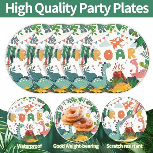 50PCS Dinosaur Party Plates Birthday Decorations, 7Inch Dinosaur Theme Paper Dessert Plates Disposable Tableware Set for Birthday Baby Shower Party Supplies - Image 4