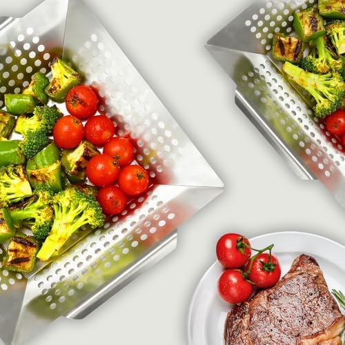 Anveena 3 Pack Heavy Duty Stainless Steel Grill Baskets - Image 5