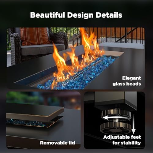 Ciays 43″ Propane Fire Pit with Glass Beads & Lid, 60,000 BTU CSA-Certified Gas Fire Pits with Cup Holders, Hanging Shelf & Nylon Cover, Large Fire Pit Table for Patio/Porch/Deck, Black - Image 5
