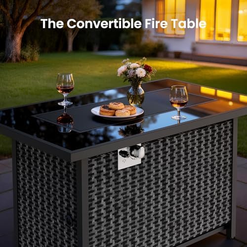 Ciays 43″ Propane Fire Pit with Glass Wind Guard, CSA-Listed 60,000 BTU Outdoor Gas Fire Pit Table, Tempered Glass Top, Glass Rocks,Lid, Adjustable Legs, Fire Table for Patio, Garden & Party, Black - Image 6