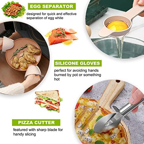 Umite Chef 36pcs Silicone Kitchen Cooking Utensils with Holder, Heat Resistant Cooking Utensils Sets Wooden Handle, Khaki Nonstick Kitchen Gadgets Tools Include Spatula Spoons Turner Pizza Cutter - Image 7