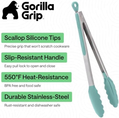 GORILLA GRIP Stainless Steel Kitchen Tongs for Cooking, 2 PK, Mint - Image 2