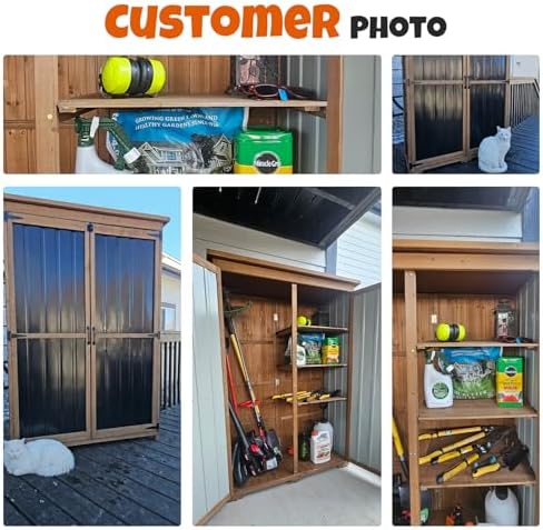 Outdoor Storage Cabinet with Shelves, Wood & Metal Storage Shed with Weatherproof Roof, 3 Removable Shelves, Lockable Doors, Adjustable Feet, Outside Storage Cabinet for Garage, Patio, Backyard - Image 5