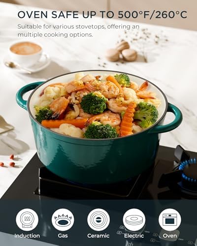 Enameled Cast Iron Dutch Oven, 7.5QT Pot with Lid, Bottle Green - Image 5
