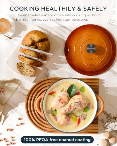Enameled Cast Iron Dutch Oven, 7.5QT Pot with Lid, Vibrant Orange - Image 2