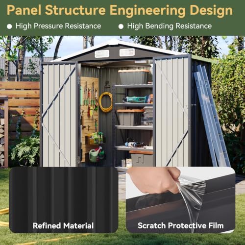 Aoxun 6'x4' Outdoor Storage Shed with Base, Black - Image 5