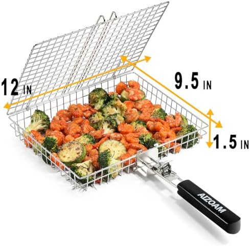 Grill Basket - Grill Baskets for Outdoor Grill, Stainless Steel Large Grilling Basket w Removable Handle, Portable Fish Grilling Rack for Grill Ideal Meat Fish Vegetables Grilling Accessories - Image 3